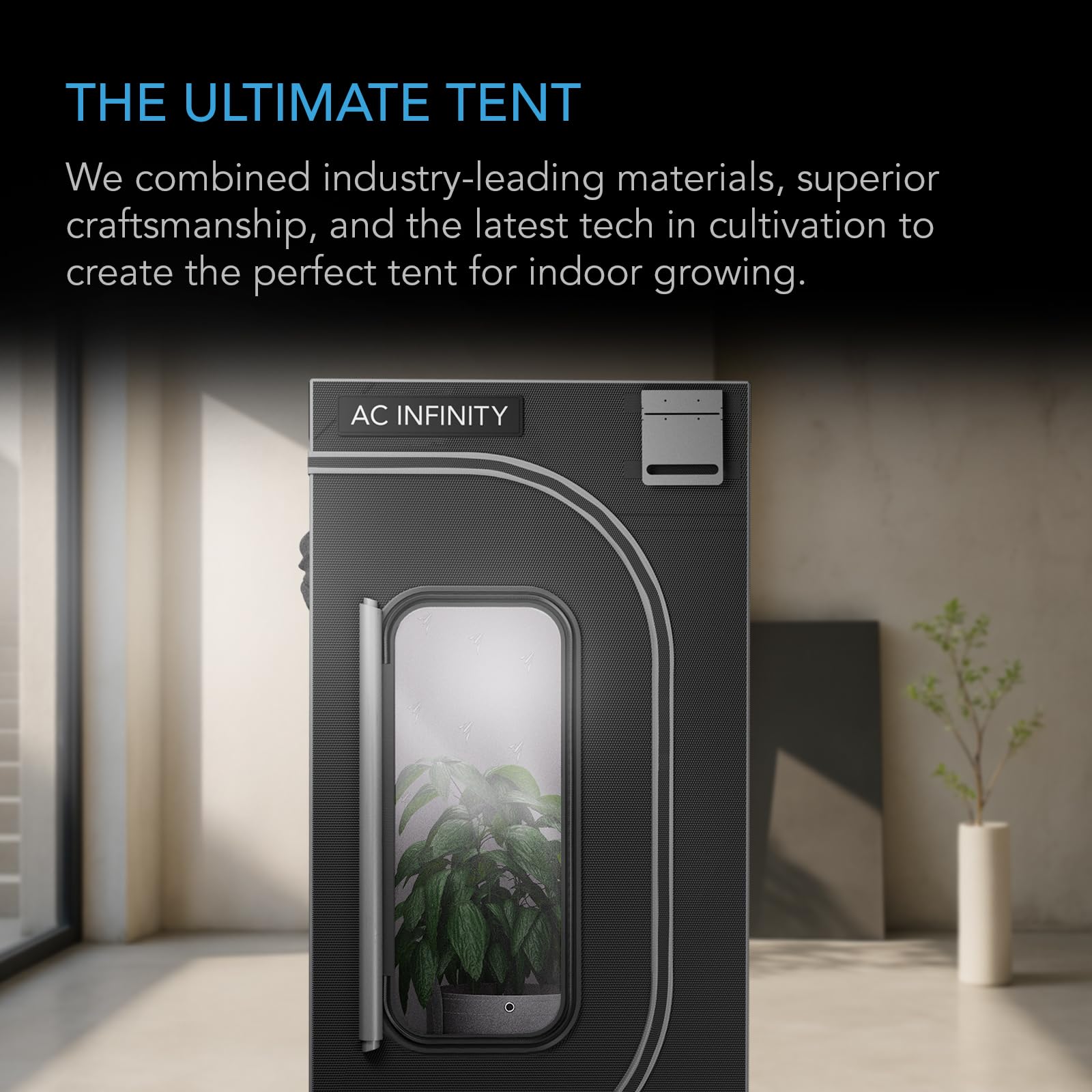 AC Infinity CLOUDLAB 642 canvas material highlights thick 2000D fabric for durability.