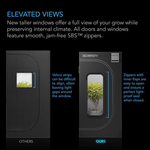 AC Infinity CLOUDLAB 642 tall windows enable full grow view while controlling climate.