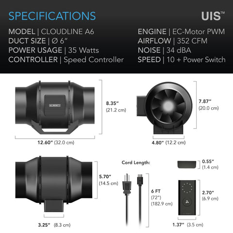 AC Infinity CLOUDLINE A6 6-inch duct connections support versatile setups.