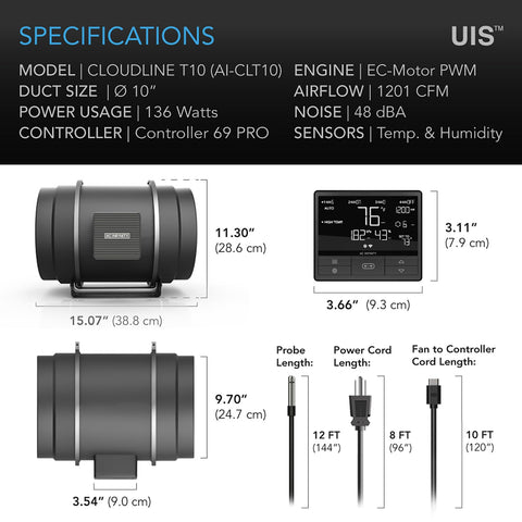 AC Infinity CloudLine Pro T10 operates at 48 dBA for quiet operation