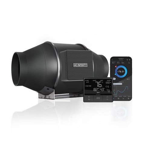 AC Infinity CLOUDLINE PRO T4 front view, compact 4 inch inline fan ideal for grow rooms