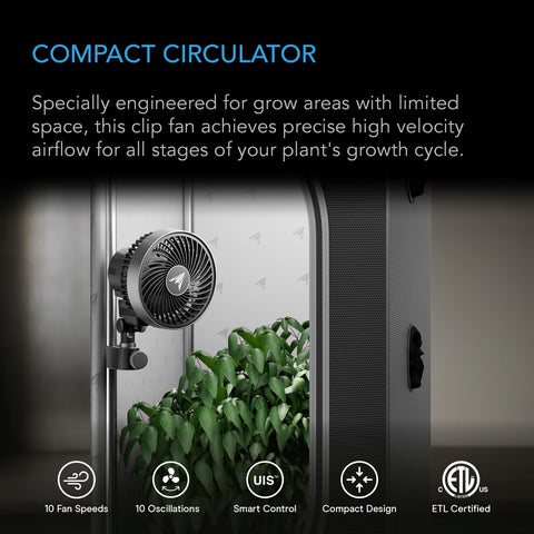 AC Infinity CLOUDRAY S4 dynamic wind speeds provide customizable airflow for plant cooling