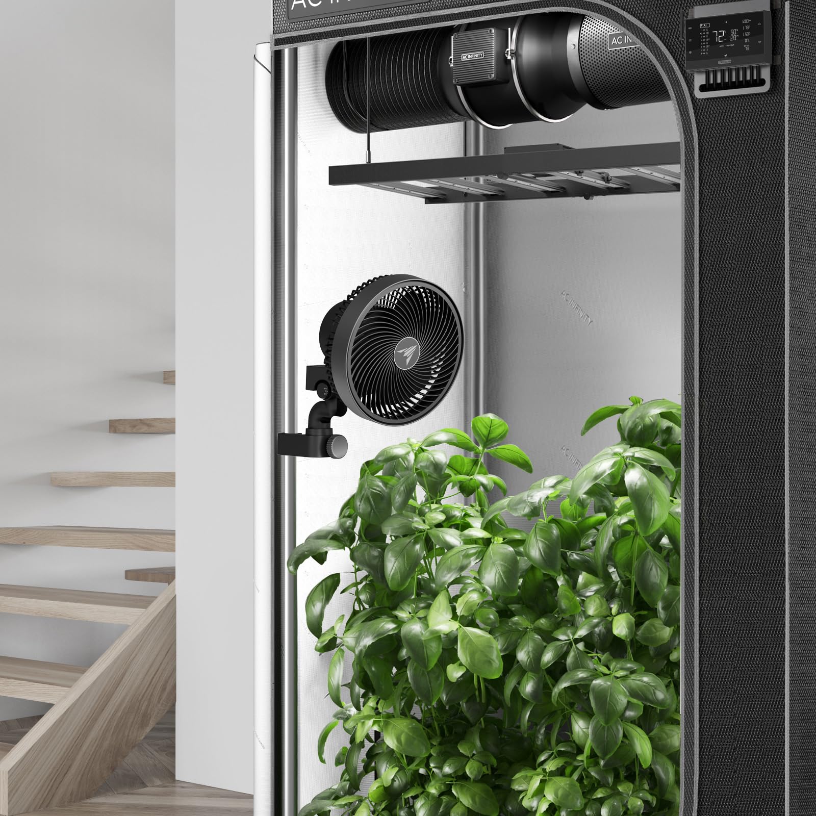 AC Infinity CLOUDRAY S6 in hydroponics setup delivering uniform airflow.