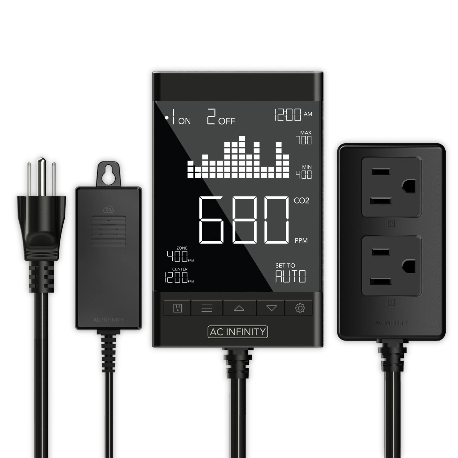 AC Infinity CO2 Controller two-plug system for precise grow space management.