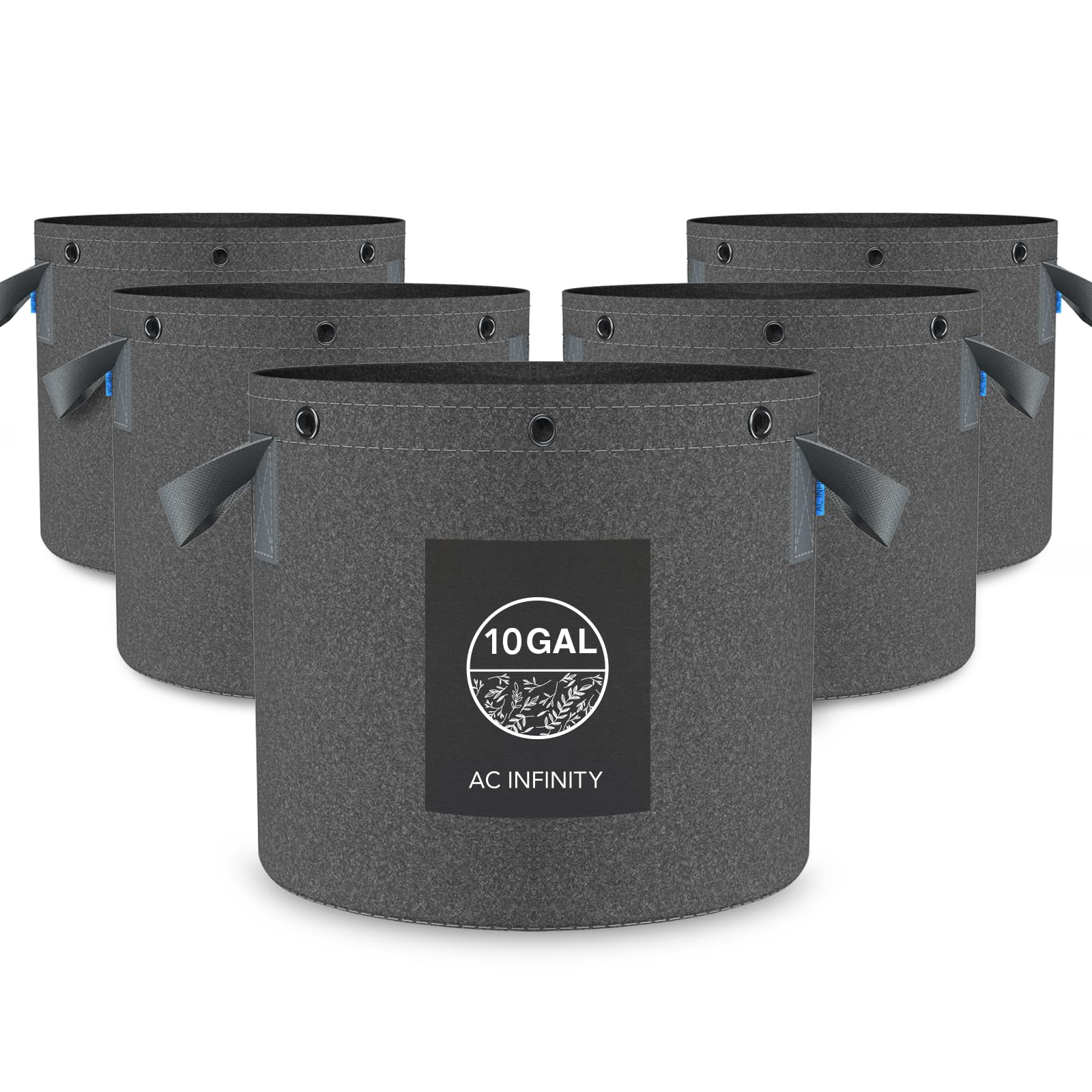 AC Infinity heavy-duty 10 gallon grow bags, front view, durable reuse for thriving plants.