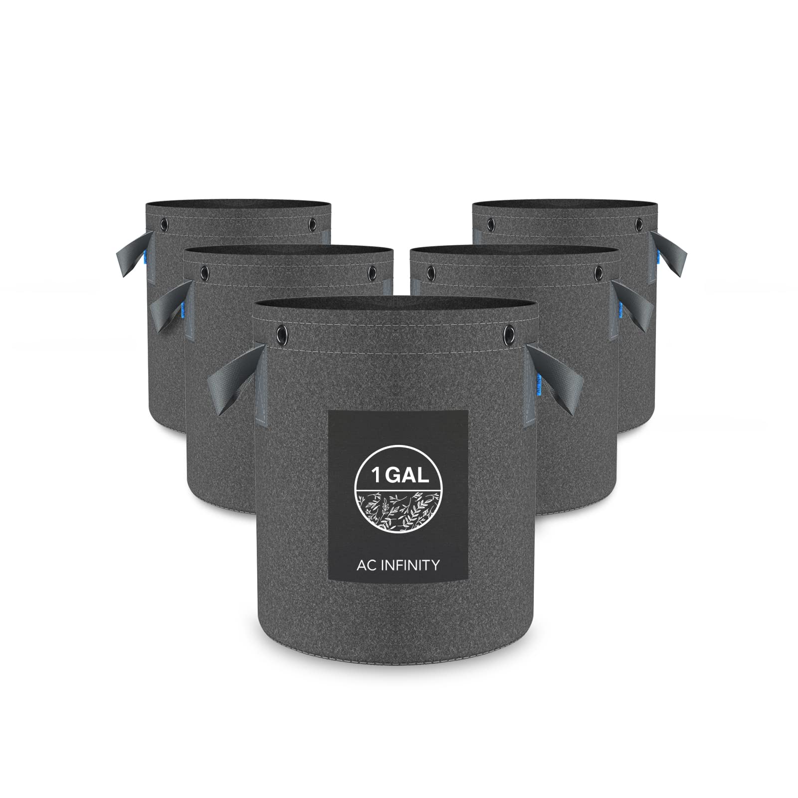 AC Infinity heavy-duty fabric pots top view; breathable 1 gallon grow bags for healthy roots
