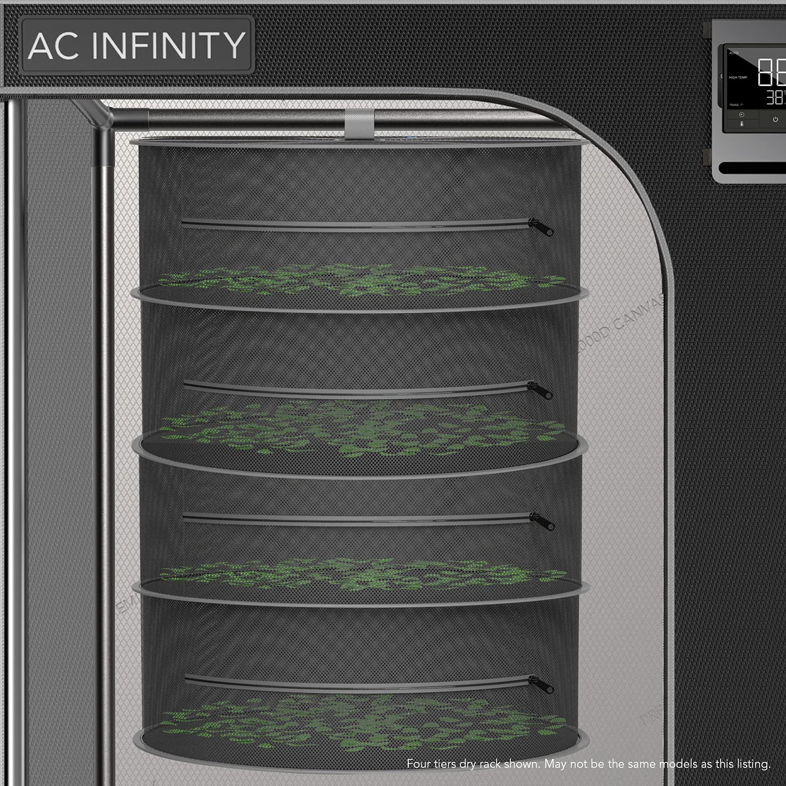 AC Infinity in a 3x3 grow tent demonstrates spacious fit and scalable drying capacity.