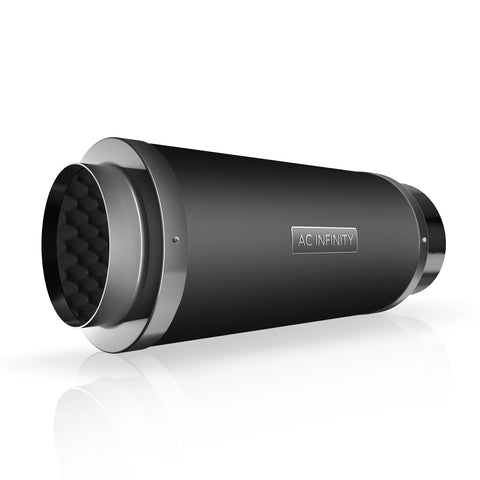 AC Infinity inline silencer, front view, reduces operating noise