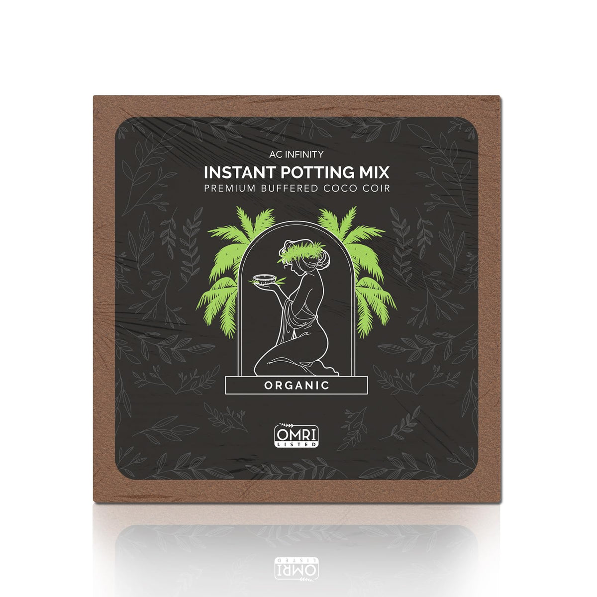 AC Infinity Instant Potting Mix brick packaging shows compact, store-friendly format for homeowners.