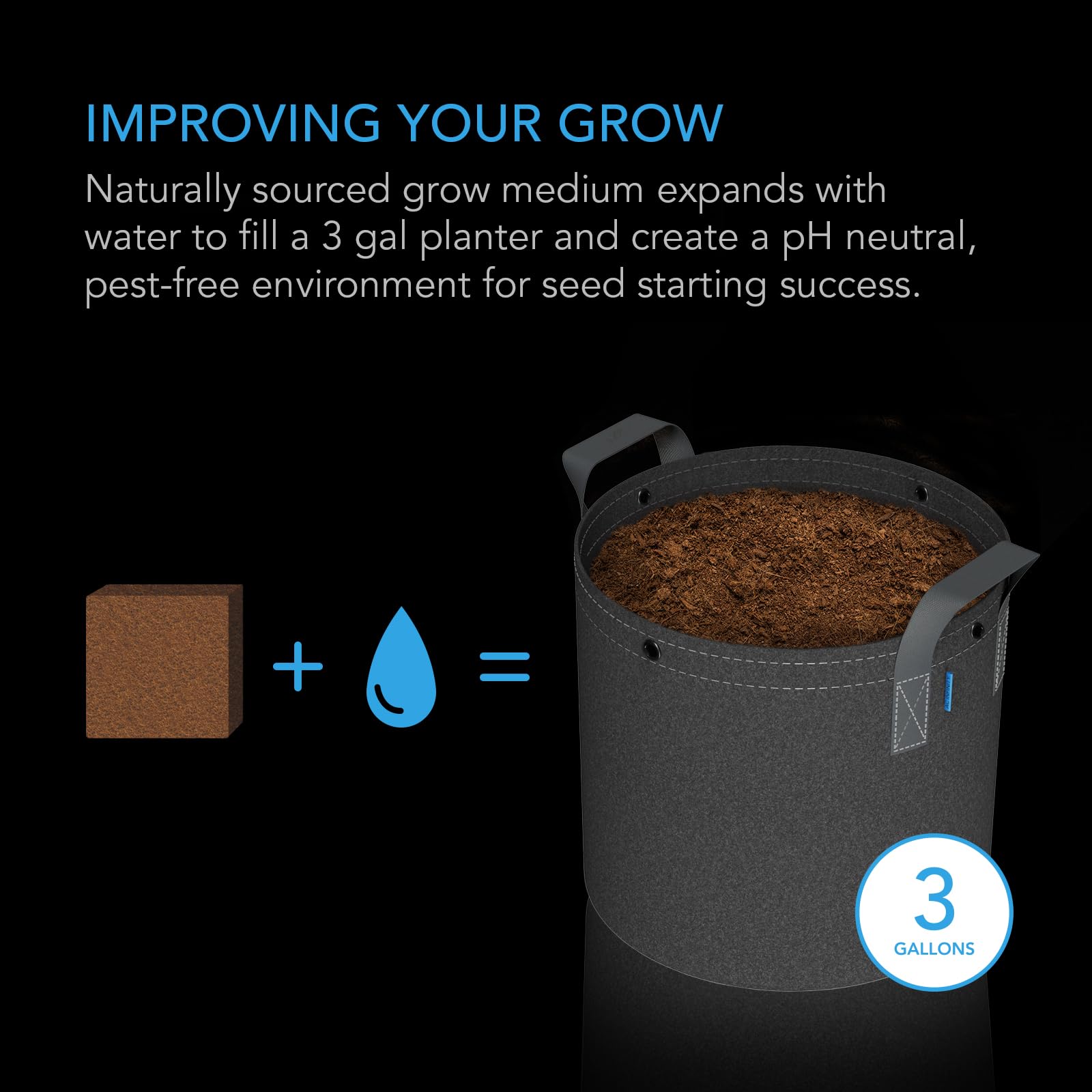 AC Infinity coco coir brick expands into a 3-gallon planting medium.