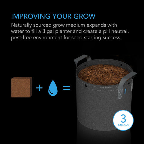 AC Infinity coco coir brick expands into a 3-gallon planting medium.