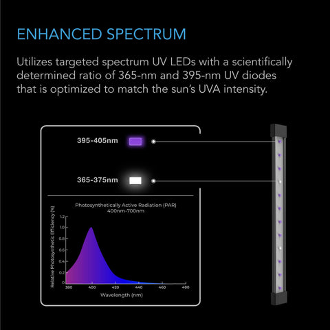 Ionbeam U4 shows 365nm and 395nm diodes for UVA-spectrum supplementation.