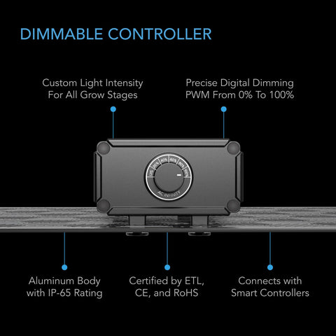 AC Infinity IONBOARD S22 dimmer control enables precise brightness.