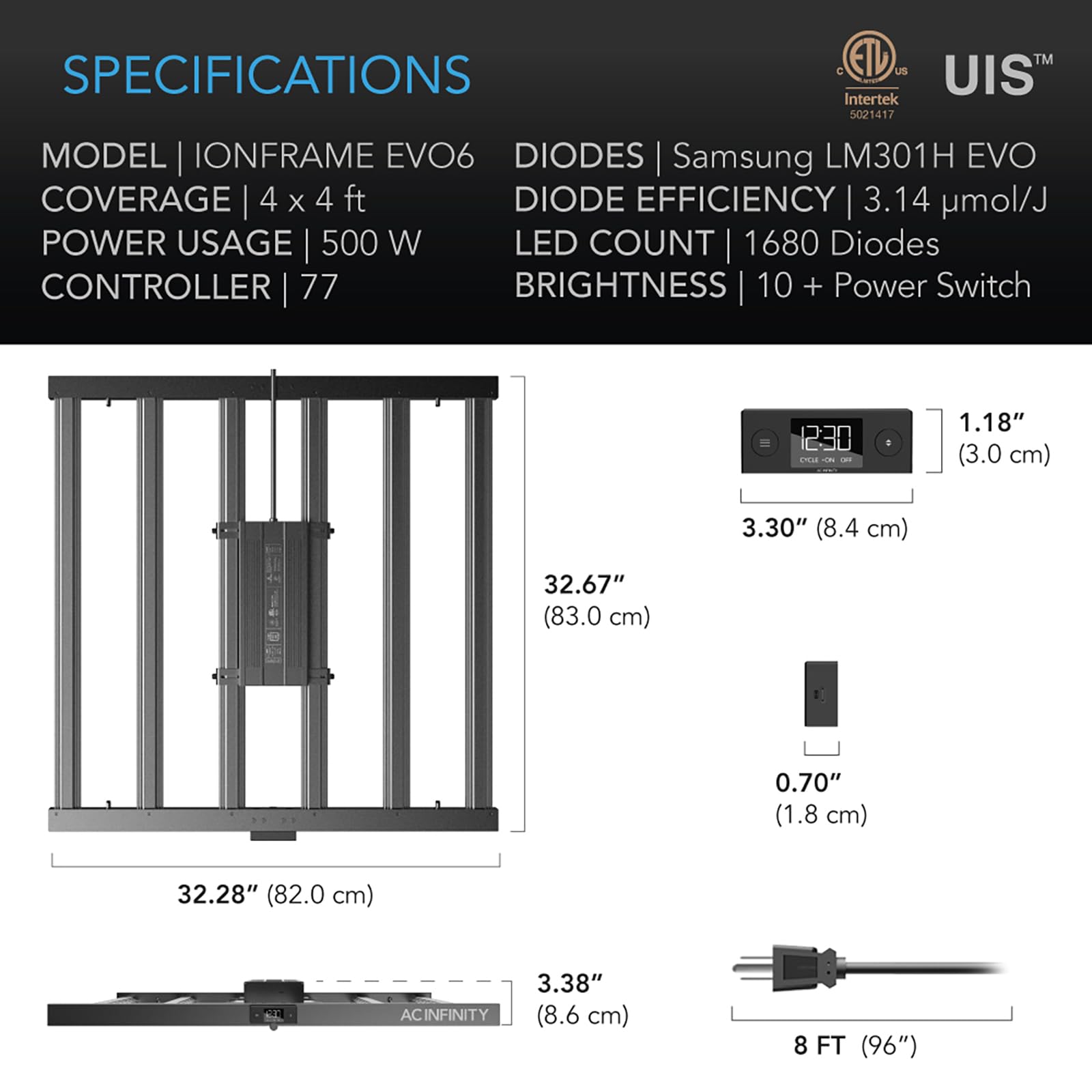 AC Infinity IonFrame EVO6 1680 diodes delivering robust full-spectrum performance