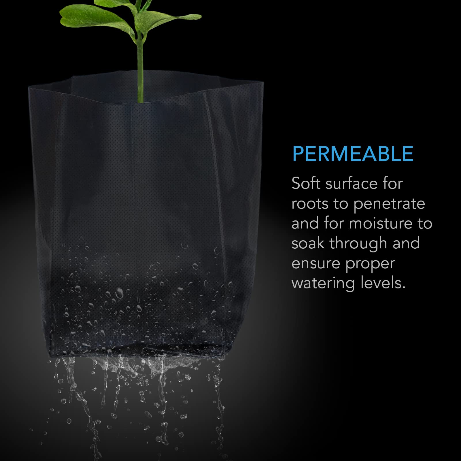 AC Infinity nursery bags have a permeable surface for root growth and moisture balance.
