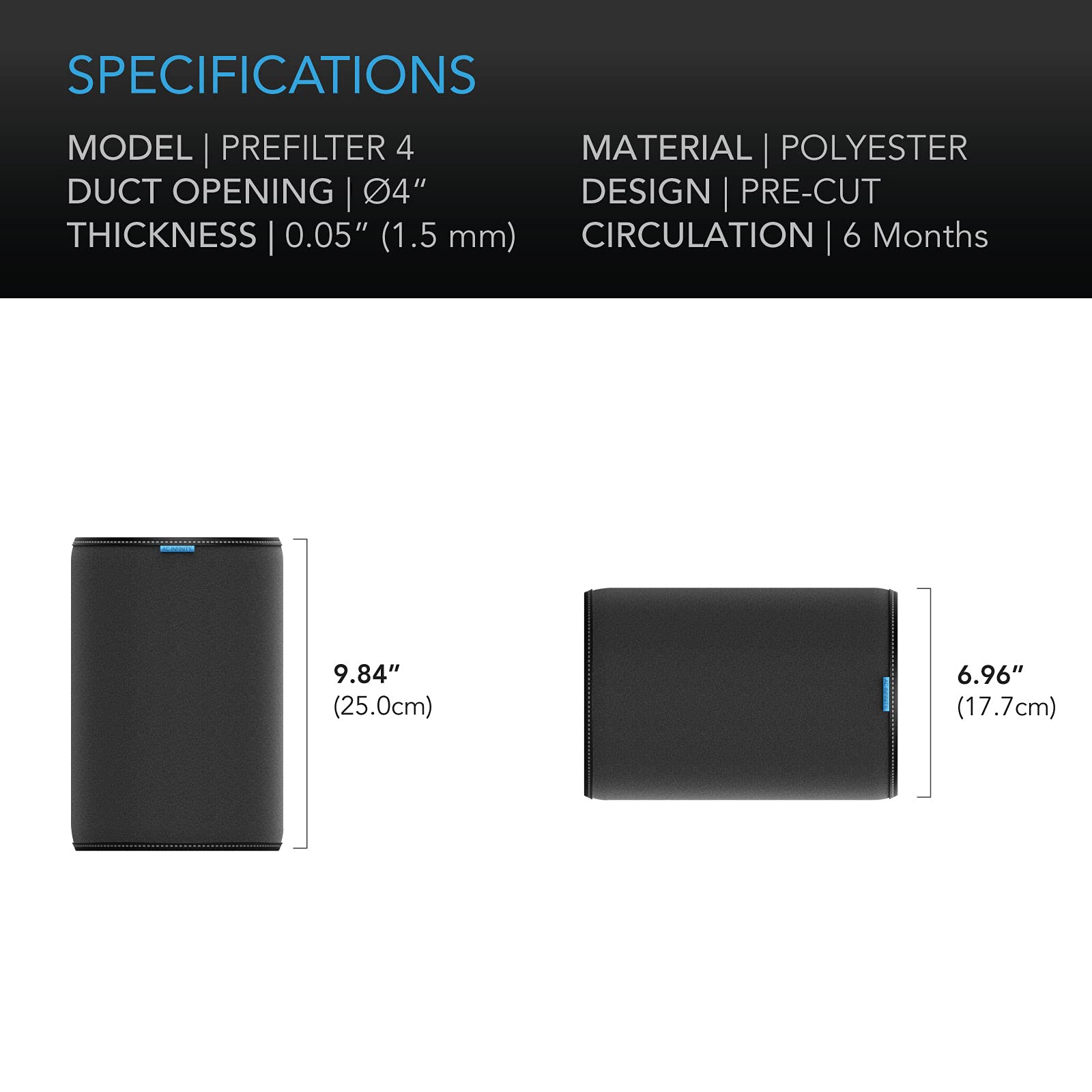 AC Infinity reusable 4-inch sleeve designed for up to six months of use.