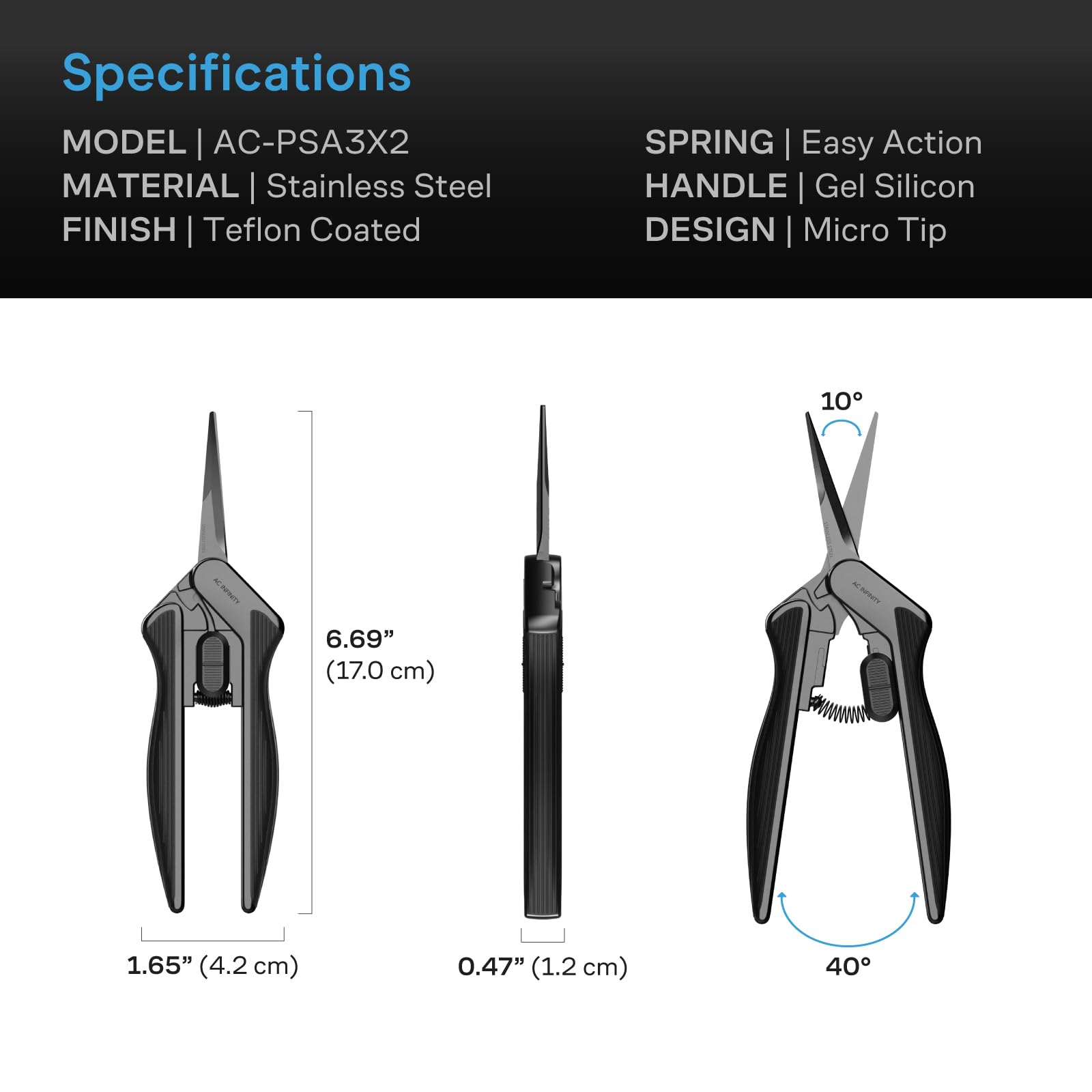 AC Infinity pruning shear safety lock protects blades and fingers during storage.