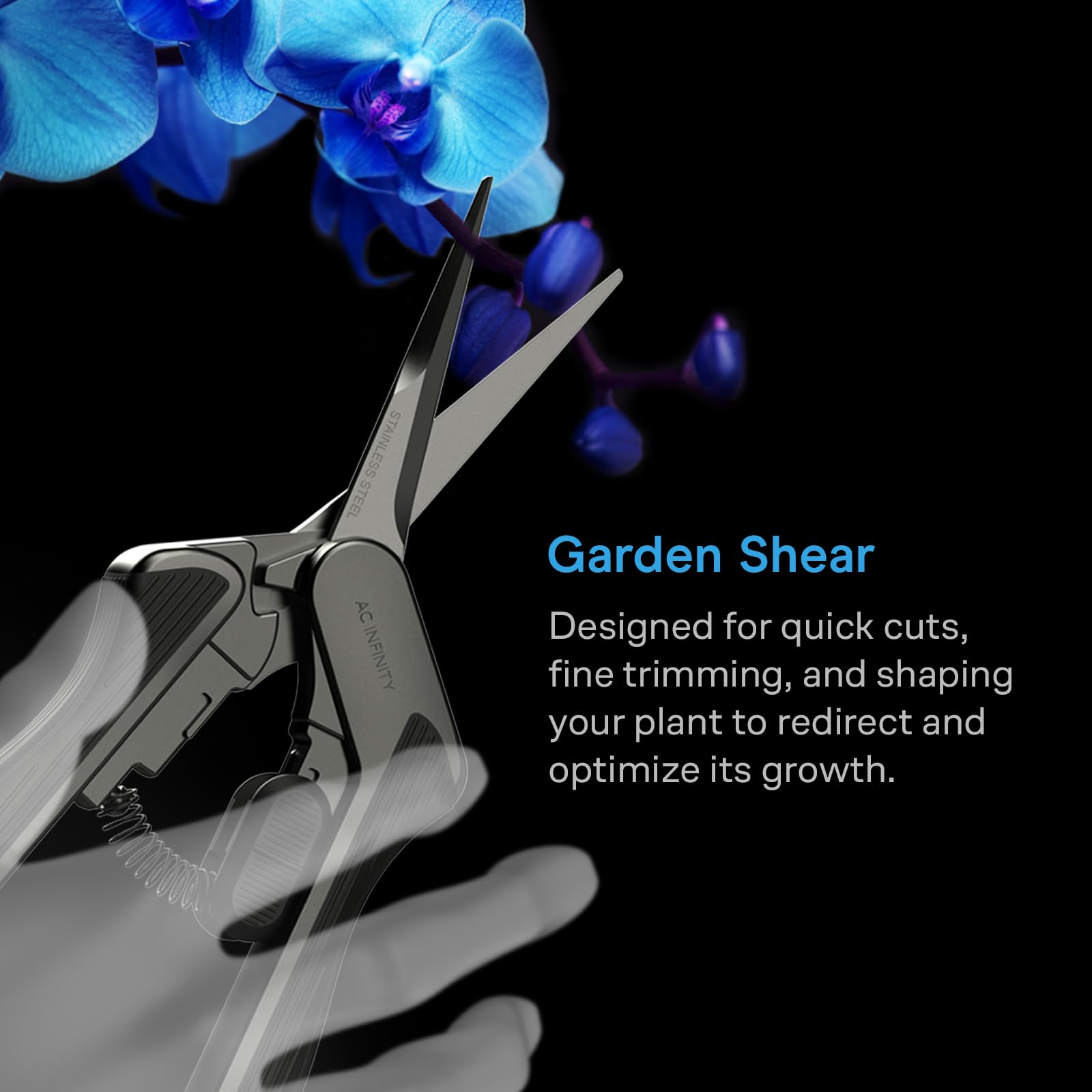 AC Infinity pruning shear shows stainless steel blades for precise cuts.