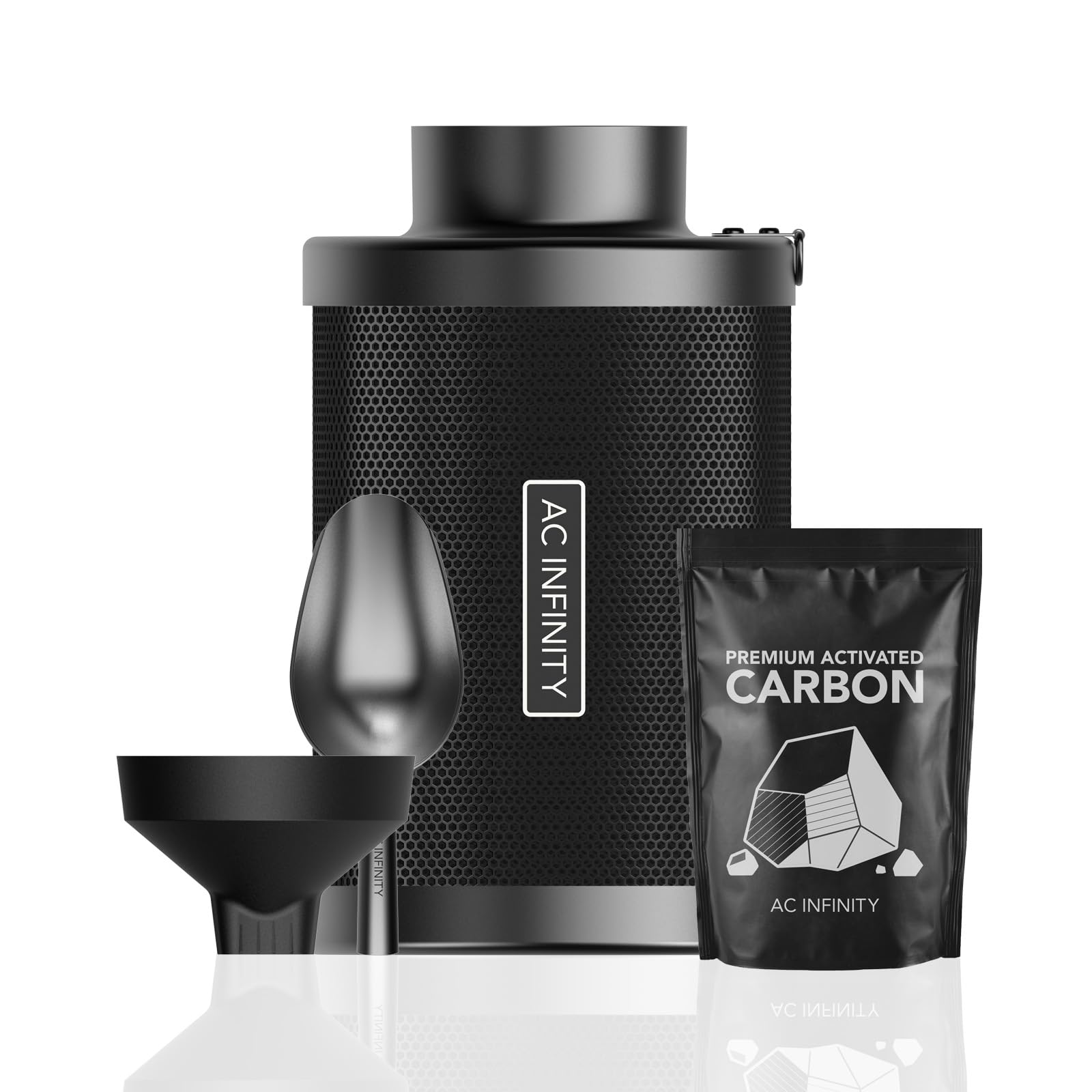 AC Infinity refillable carbon filter kit 4in close-up showing odor control cartridge