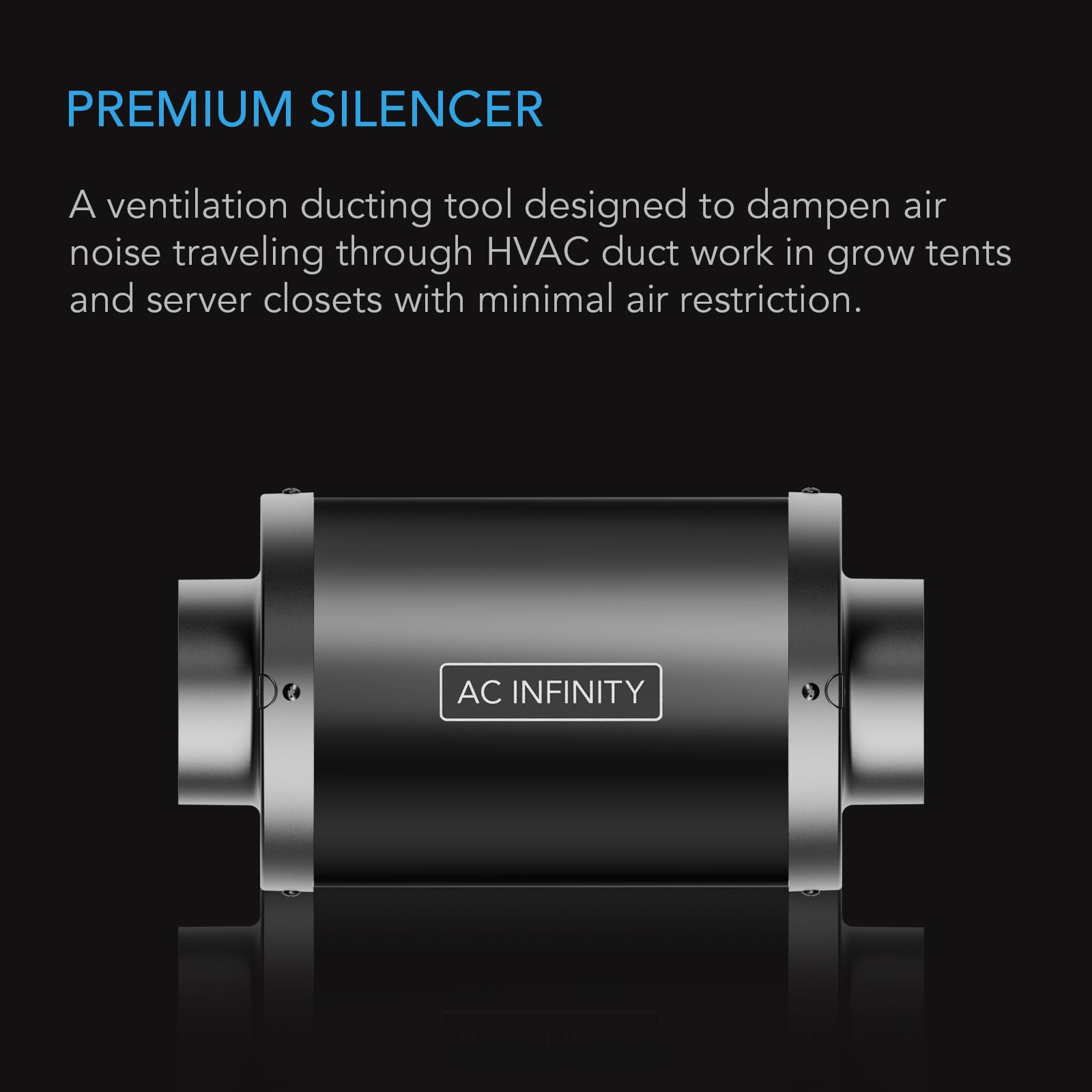AC Infinity silencer aluminum flanges closeup absorb vibrations for quieter airflow