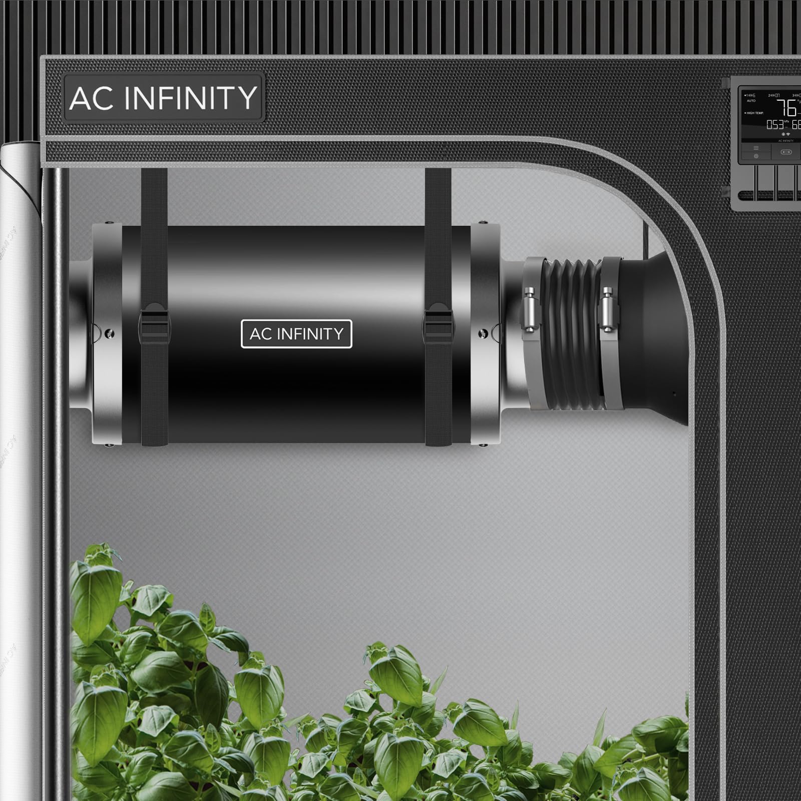 AC Infinity silencer in grow tent setup for quiet ventilation