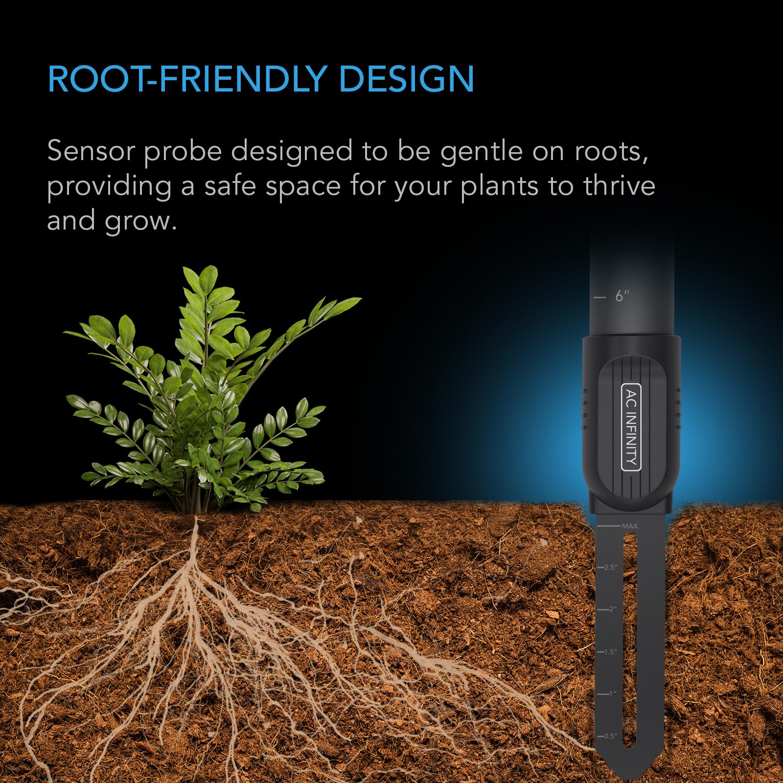 AC Infinity soil sensor probe sends alerts via the app for guidance