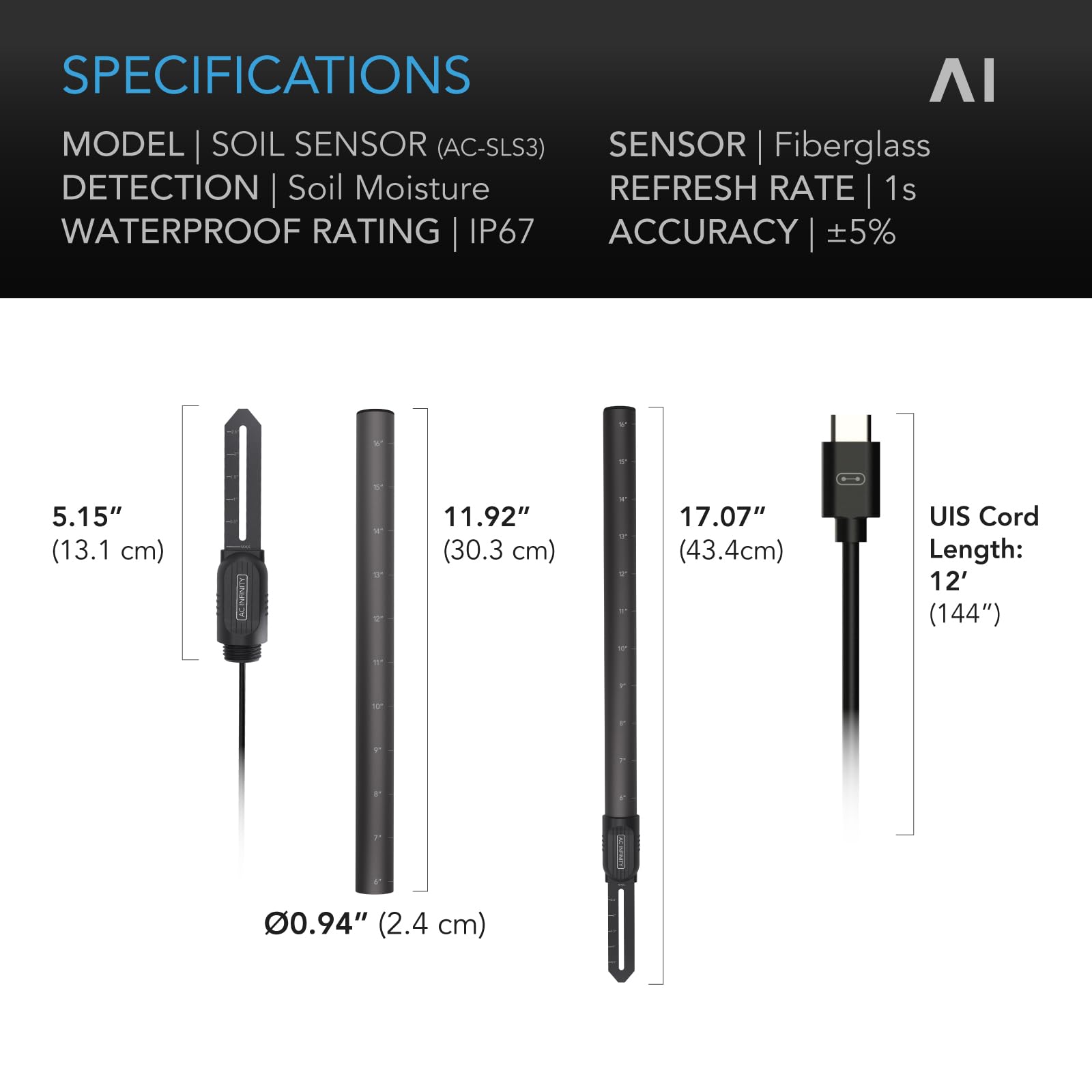 AC Infinity soil sensor probe placement supports deep soil insight in pots