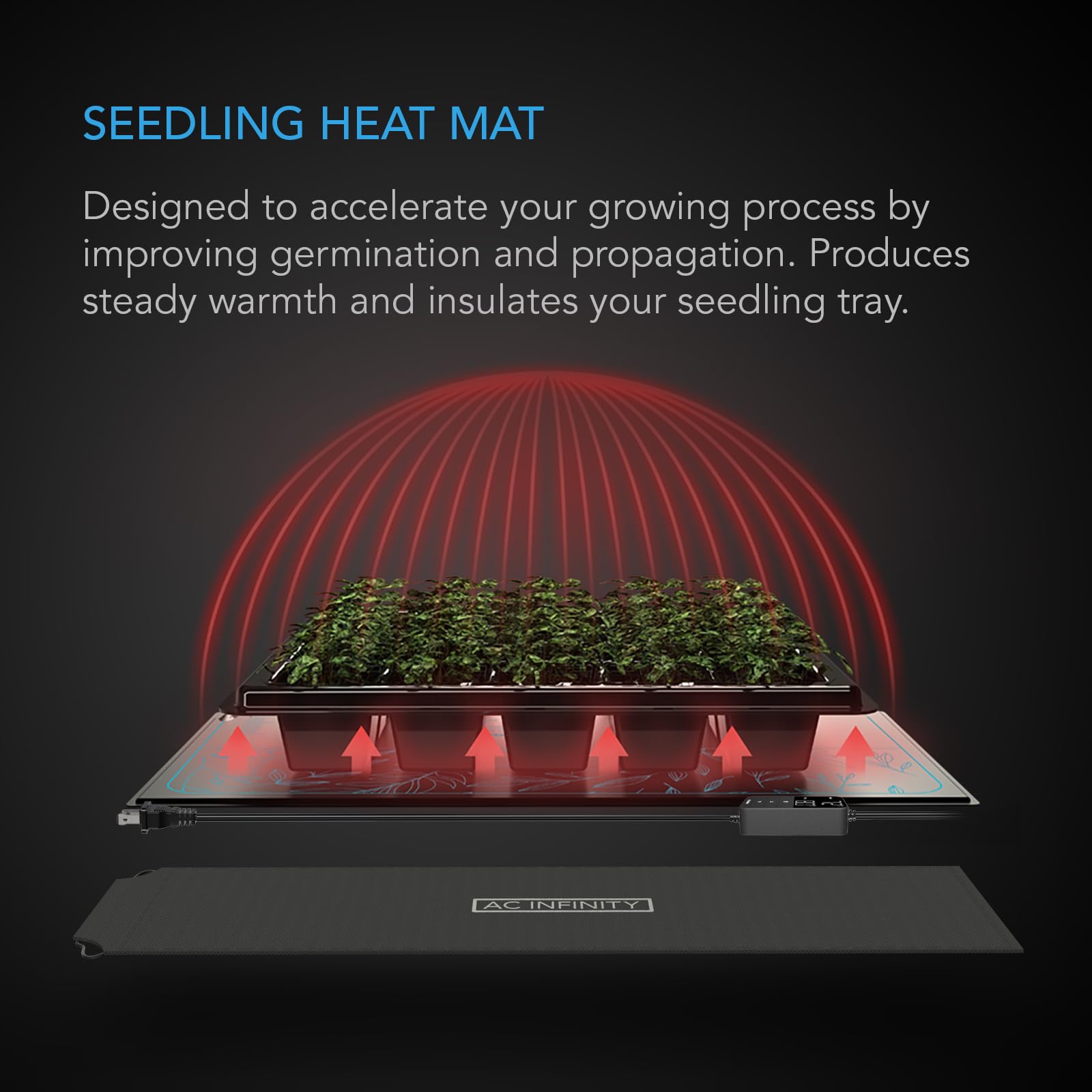 AC Infinity SUNCORE H3 thermostat display shows real-time mat temperature