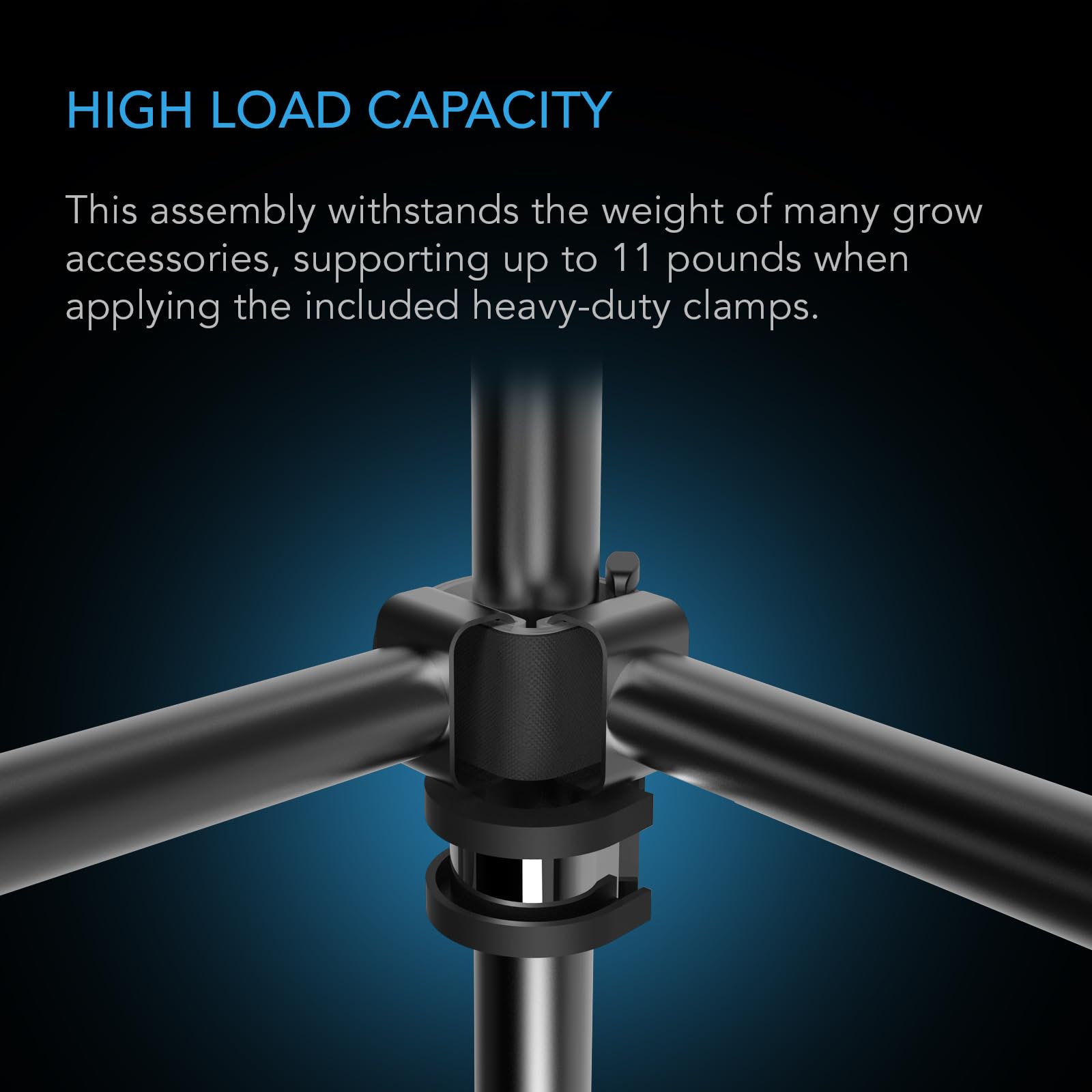 AC Infinity magnetic mounting enables supplemental lights across the tent canopy.