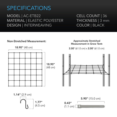 AC Infinity trellis netting extended to 2x2' supports larger plants
