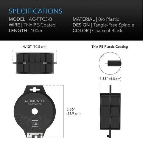 AC Infinity wire ties on a spool provide versatile, reusable solutions for indoor plant and home use.