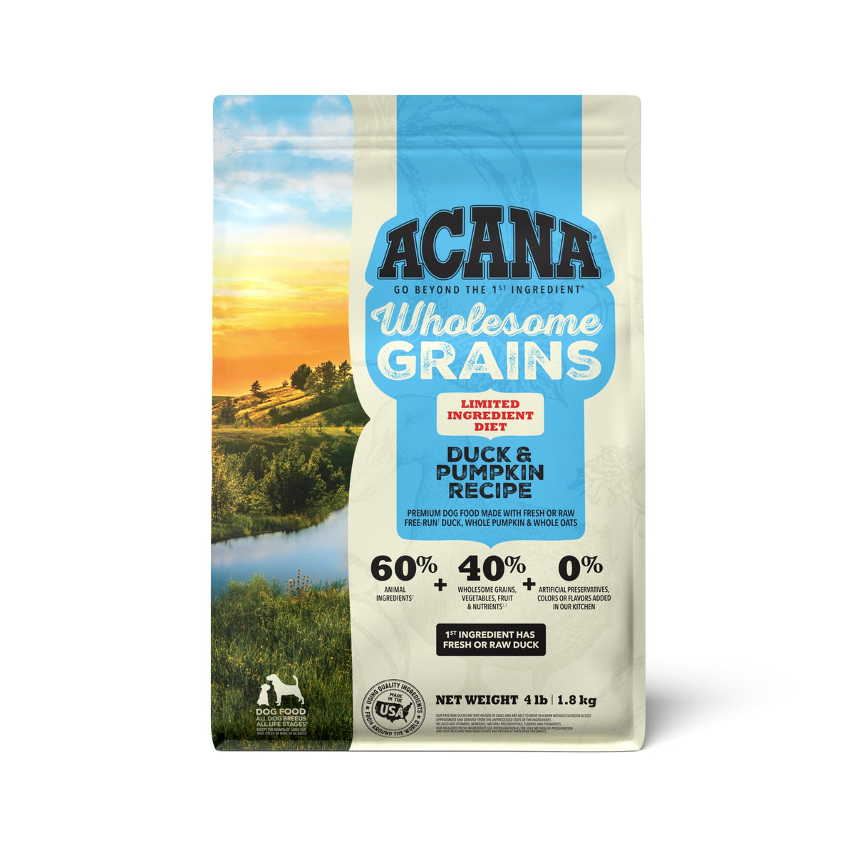 ACANA Wholesome Grains Duck and Pumpkin 4lb bag – high protein nutrition