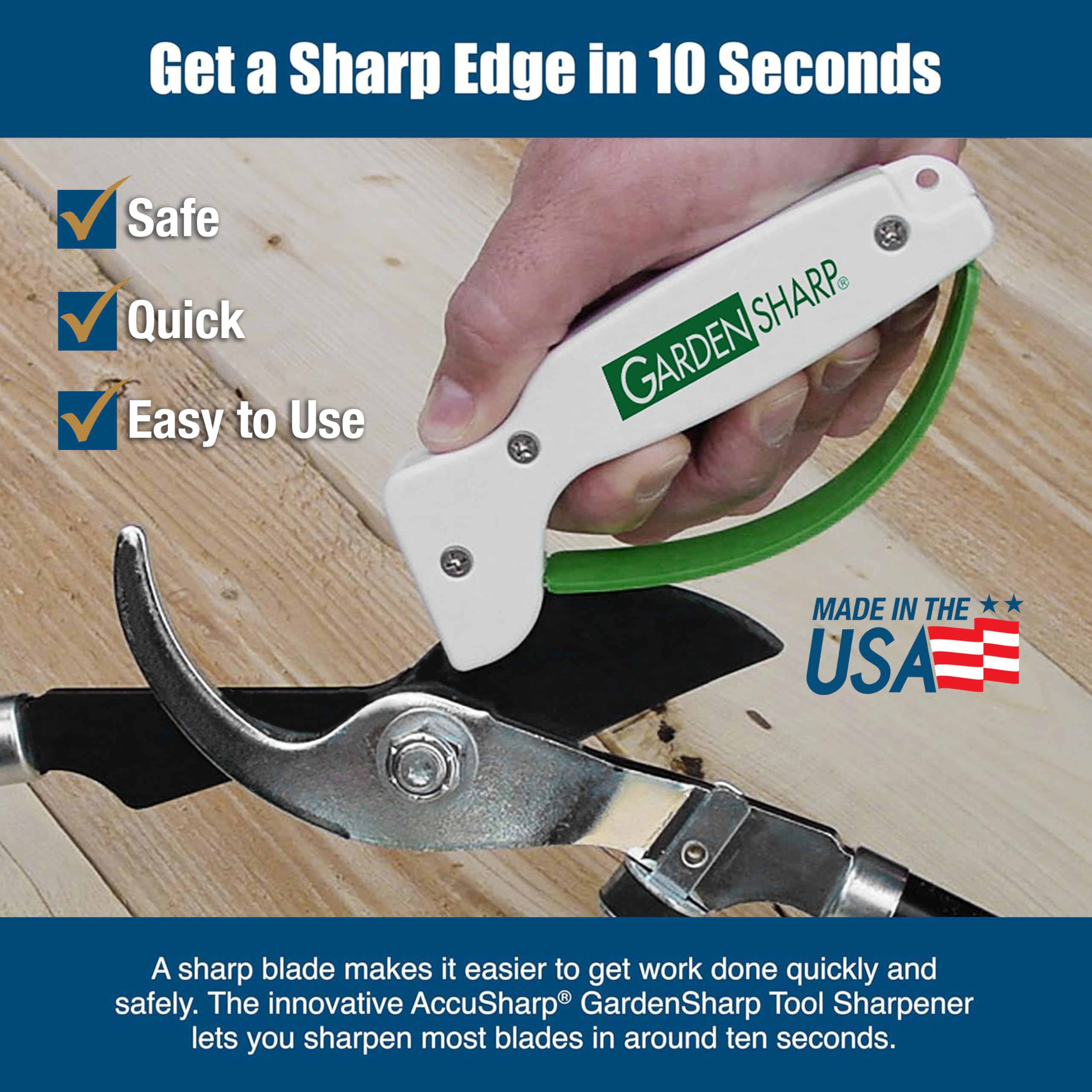 AccuSharp sharpens hoes and shovels for efficient garden digging