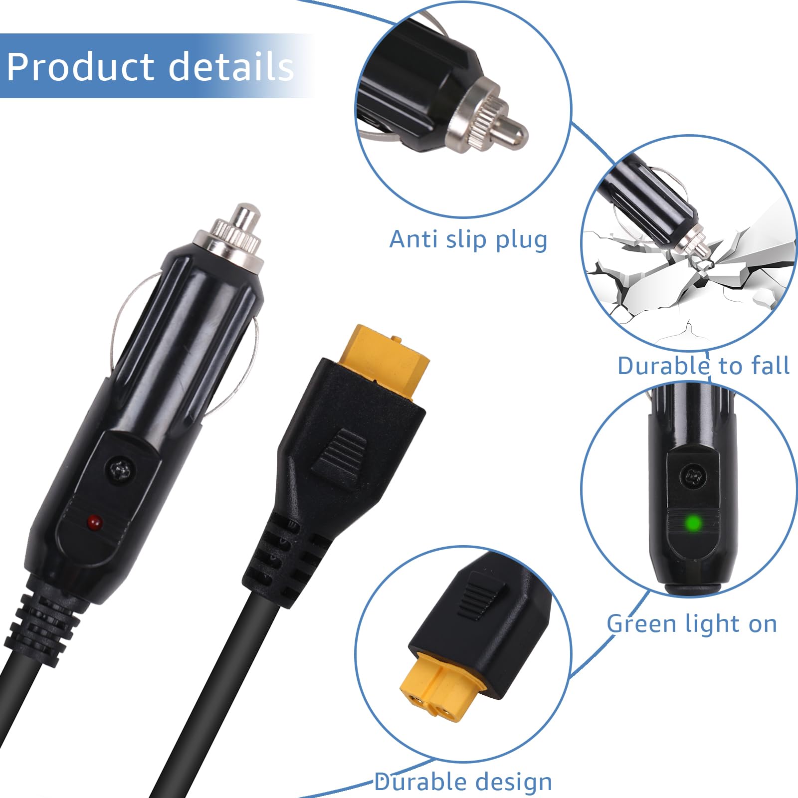 ACEANEA XT60 cigarette lighter plug with indicator light for status