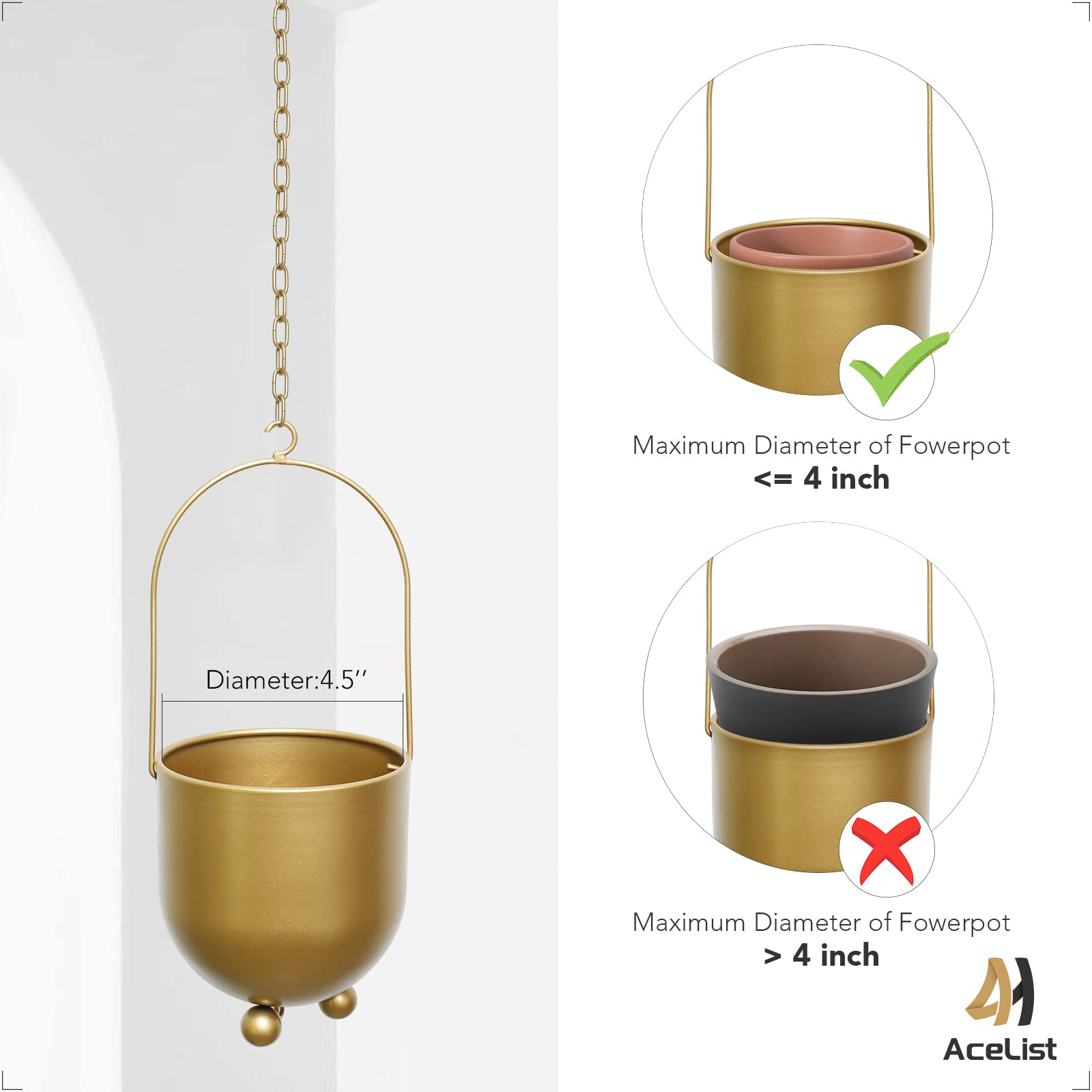 AceList Boho Gold planters in a two-tier layout on a single chain