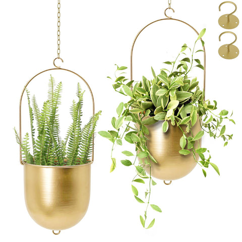 AceList Boho hanging planter with gold metal hanger on wall for stylish decor.
