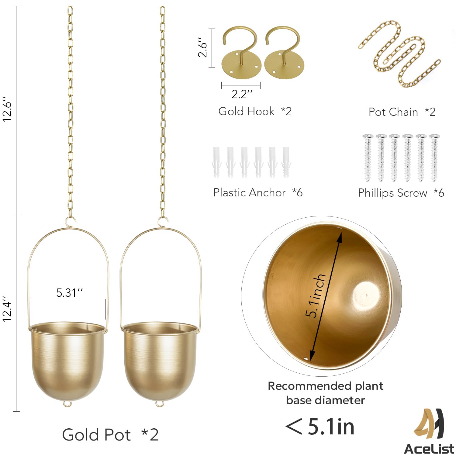 Close-up of gold finish on AceList hanging planter hanger.