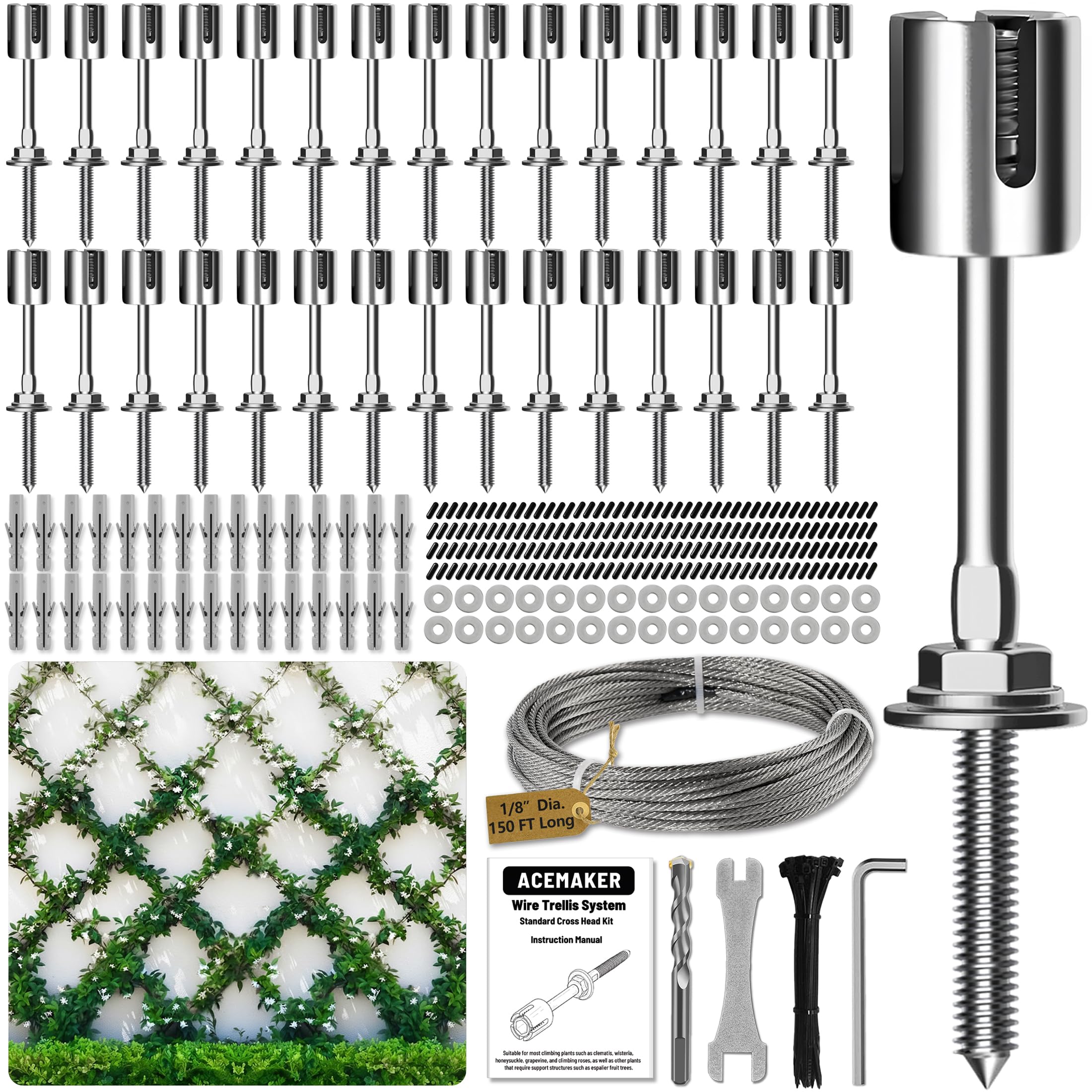 Acemaker wire trellis kit cable shows durable stainless steel rope for sturdy vertical plant support
