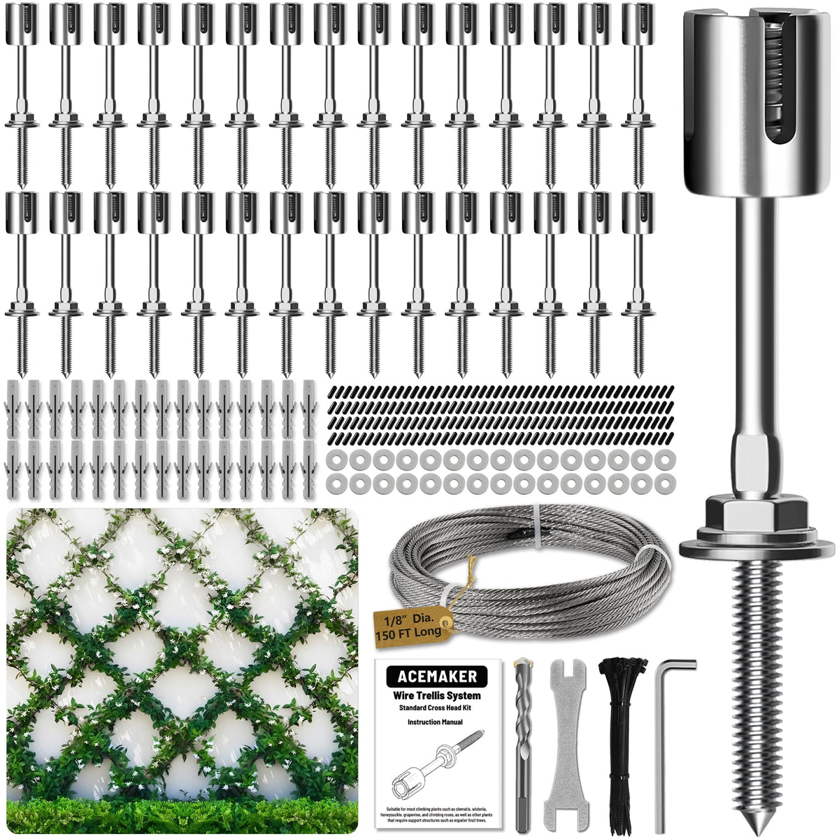 Acemaker wire trellis kit cable shows durable stainless steel rope for sturdy vertical plant support