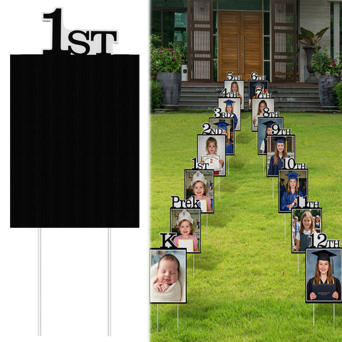 AceOrbit graduation yard signs 9x16 display a visual timeline of kindergarten through senior year outdoors.