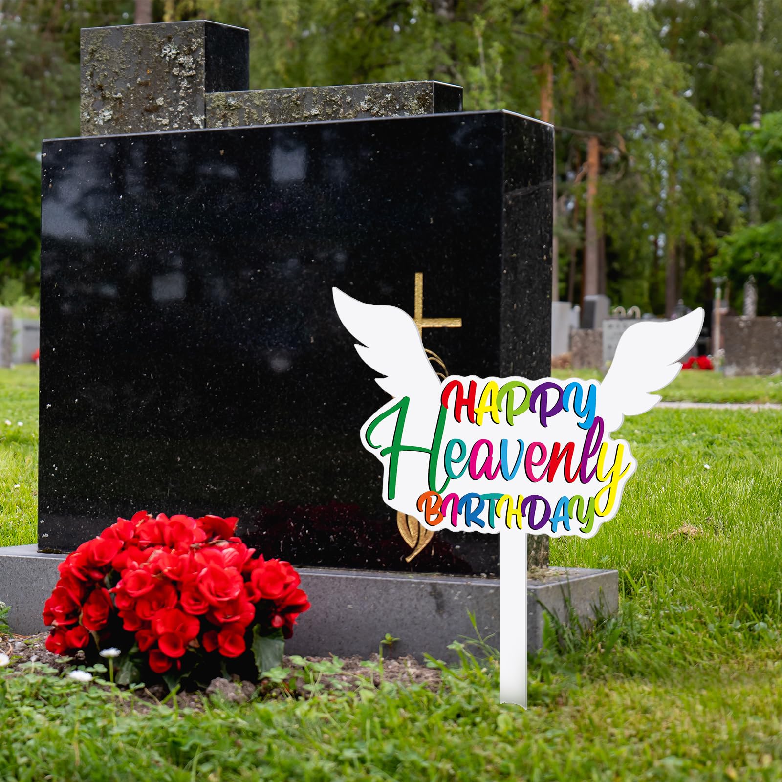 AceOrbit outdoor grave marker with stake ensures stable placement in lawn or soil.