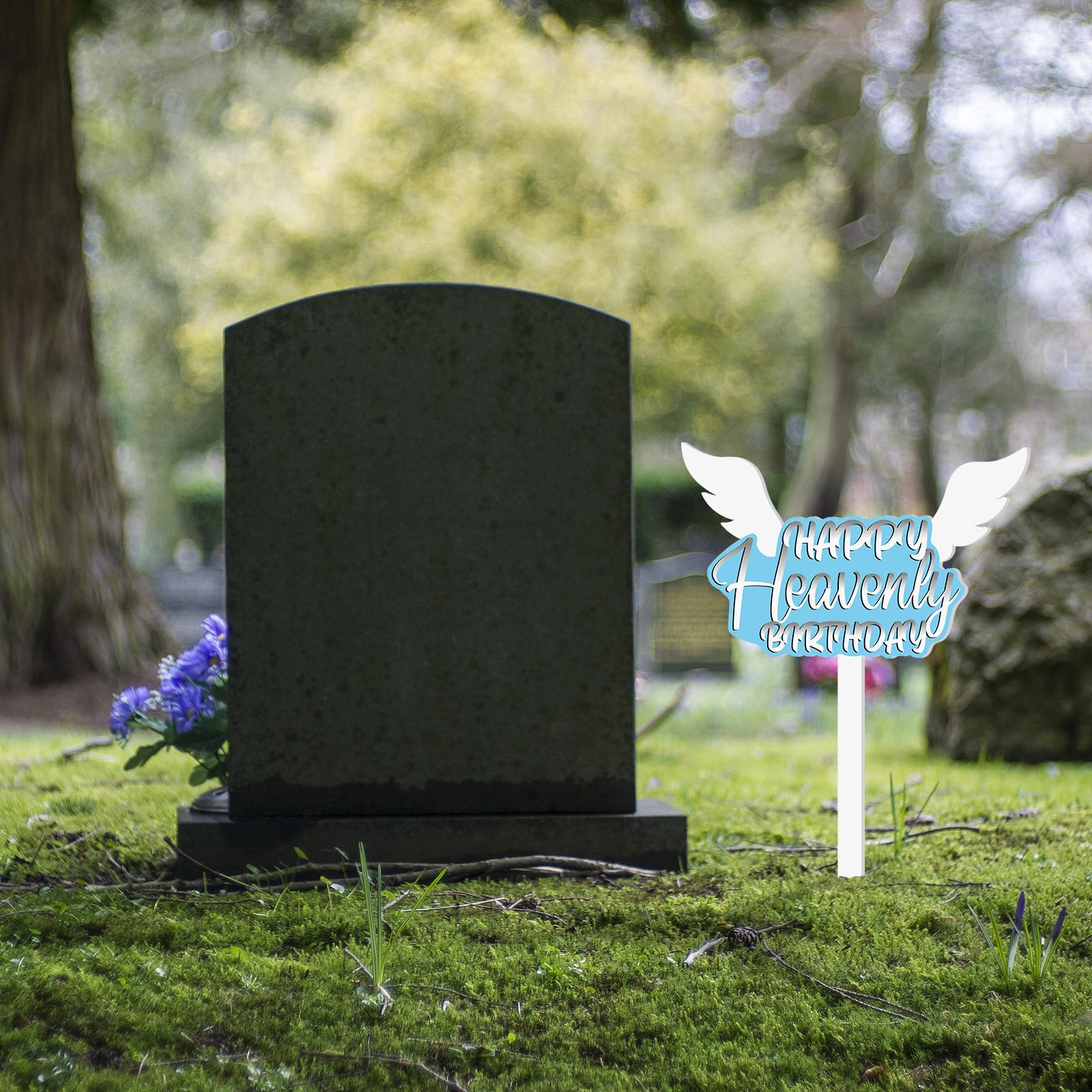 AceOrbit yard-site memorial marker blue supports anniversaries and memorial events.