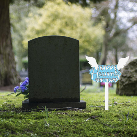 AceOrbit yard-site memorial marker blue supports anniversaries and memorial events.