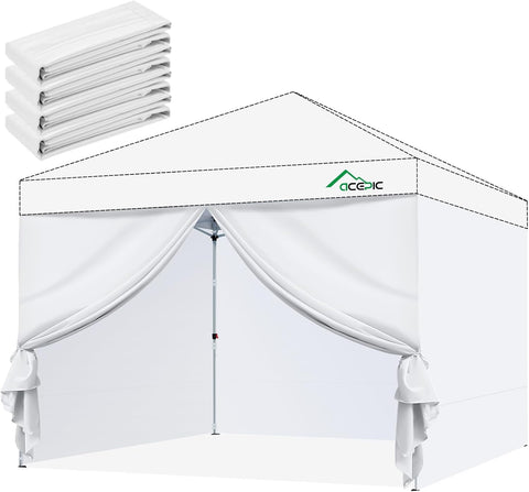 Acepic white 10x10 canopy sidewalls front view for privacy and full enclosure.