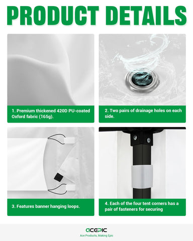 Acepic banner ears and elastic hooks enable easy setup and fixing
