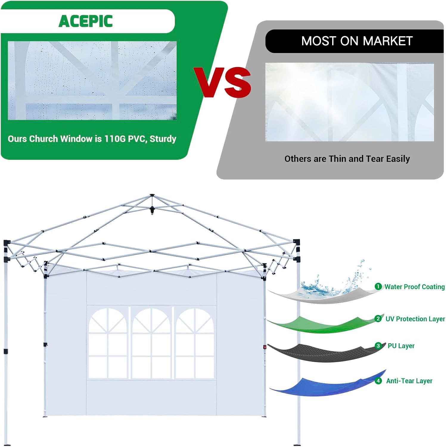 Acepic garden gazebo sidewall waterproof for year-round use
