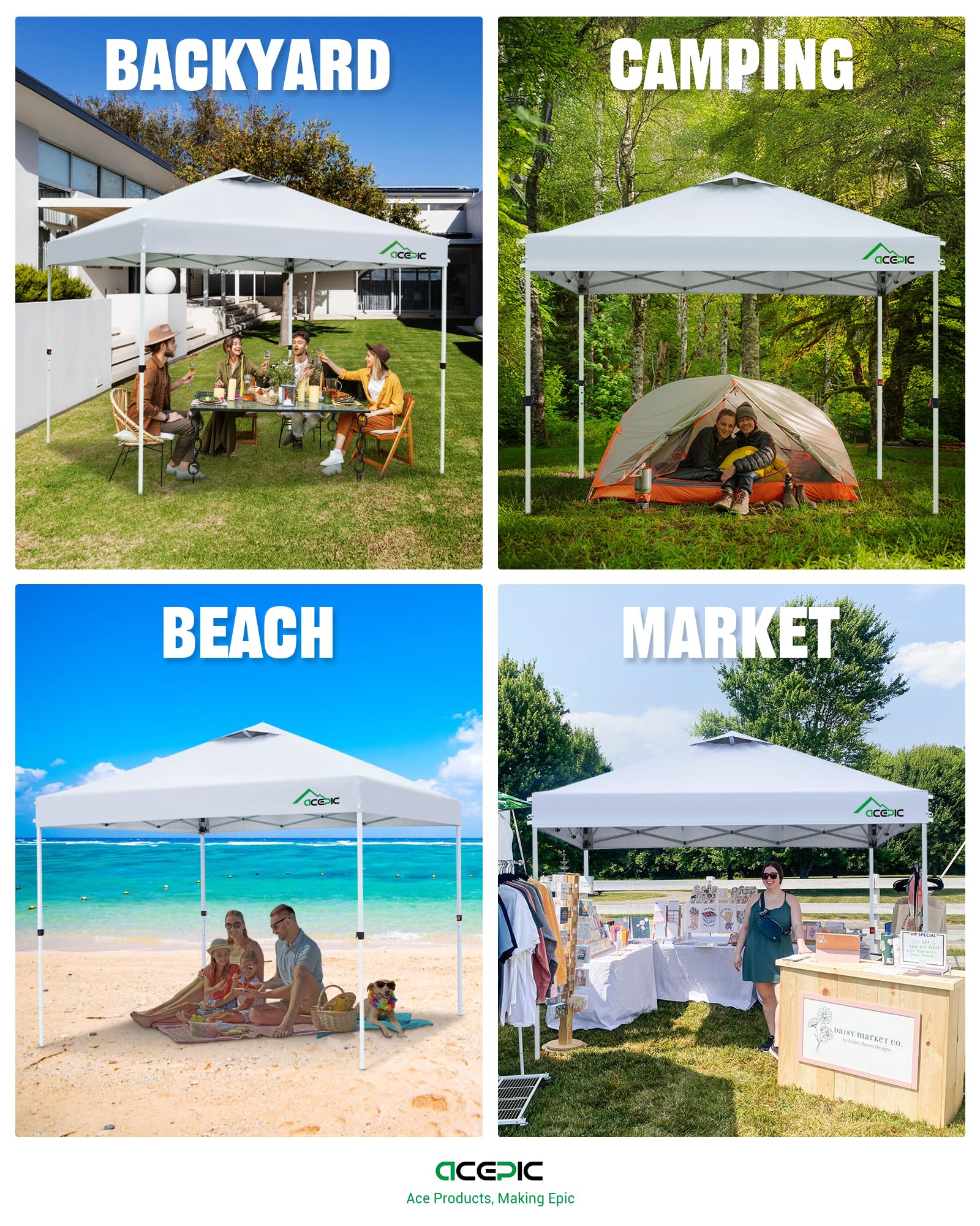 Acepic white canopy ideal for vendors, parties, and outdoor gatherings.