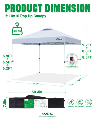 Acepic sandbags and pegs stabilize the canopy on windy days.
