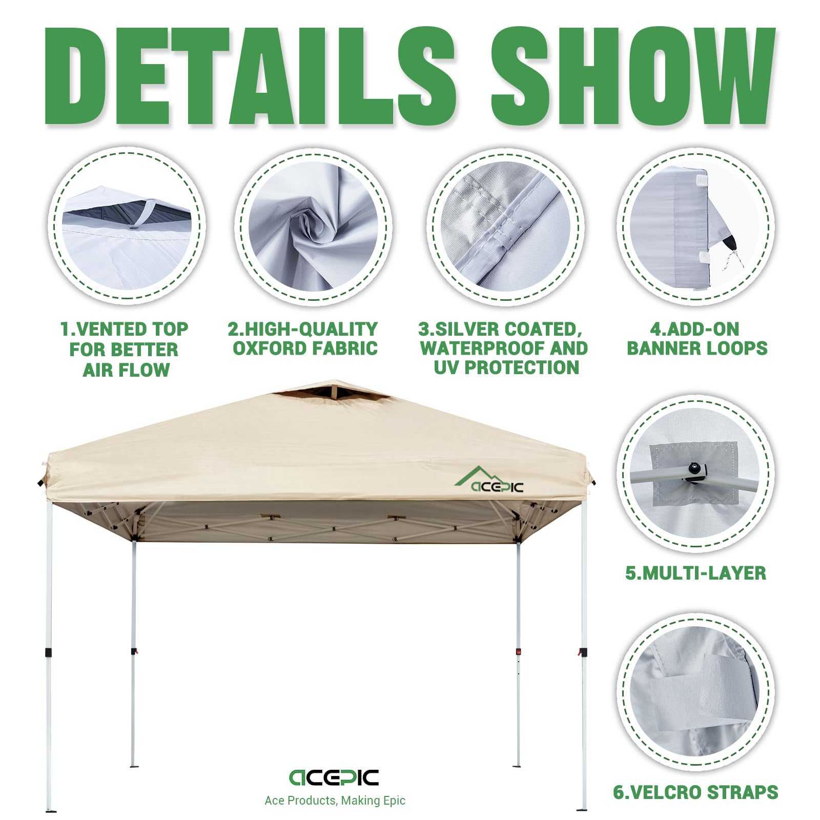 Acepic UPF 50+ protection top cover blocks sun for outdoor comfort