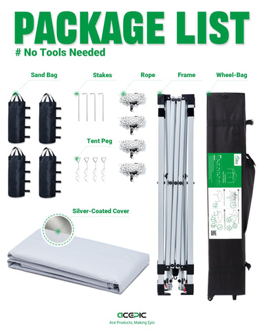 Acepic wheeled bag simplifies transport and storage of the canopy.